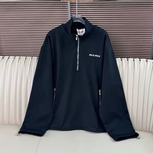 MiuMiu stand-up collar embroidered loose logo half-zip shirt sweatshirt